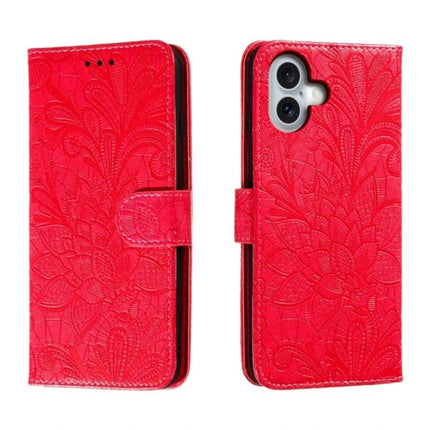Leather Flip Case for Everyday Phone Protection in red embossed floral leather with 360-degree flip cover, buffer corners, and built-in stand