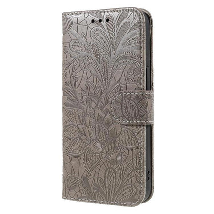 Stylish Leather Flip Case for Everyday Phone Protection in embossed gray PU leather with integrated flip cover and built-in stand