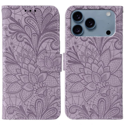 Stylish Leather Flip Case for Everyday Phone Protection in purple PU leather with floral embossed pattern, TPU sides, flip cover and built-in stand