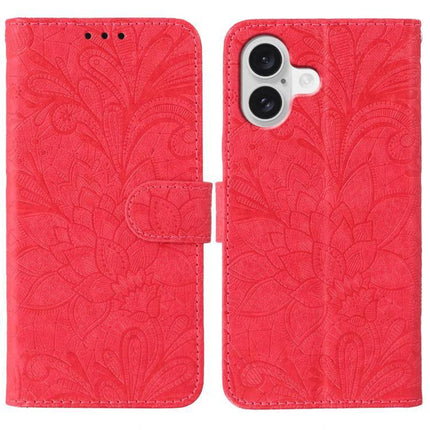 Stylish Leather Flip Case for Everyday Phone Protection in red embossed PU leather with TPU sides, magnetic clasp and built-in stand