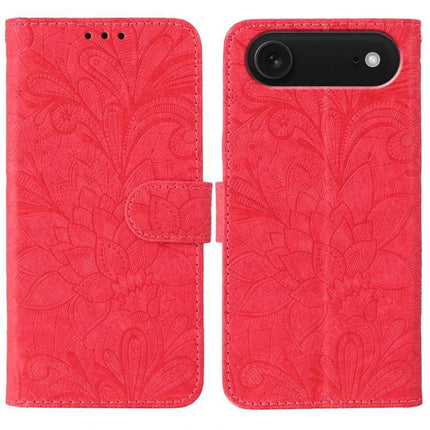 Leather Flip Case for Everyday Phone Protection - red embossed floral wallet-style phone cover with 360-degree flip stand and corner buffer