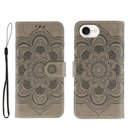 Sun Mandala Leather Phone Case For Everyday Protection with embossed mandala design, PU leather, TPU core, card slot and kickstand