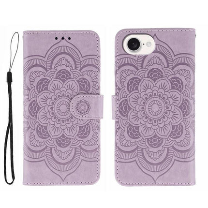 Sun Mandala Leather Phone Case For Everyday Protection - purple mandala PU leather wallet case with kickstand and card slot