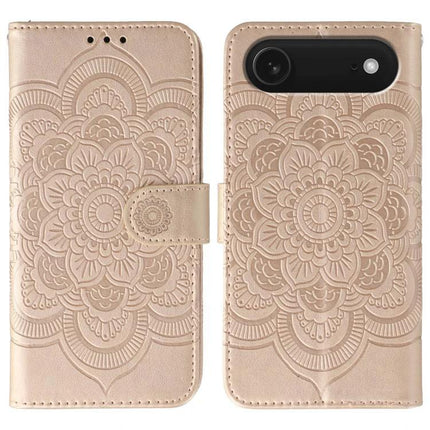 Sun Mandala Leather Phone Case For Everyday Use - rose gold PU leather wallet case with embossed sun mandala, TPU core, card slots, and camera cutout