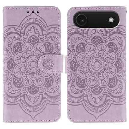 Sun Mandala Leather Phone Case For Everyday Use - mauve PU leather wallet case with embossed sun mandala design, TPU core, card slots and magnetic closure