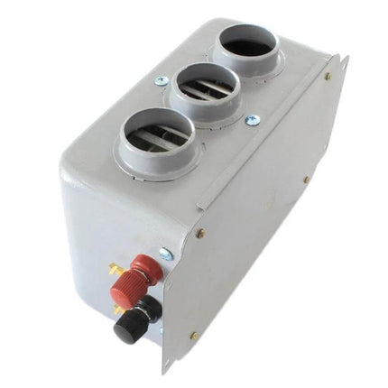 Car 3-Hole Electric Demister Heater For Windshield Frost 12V/24V – 400W compact unit with three adjustable nozzles and 12V/24V DC terminals