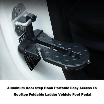 Aluminum Foldable Door Step For Jeep SUV Truck Portable mounted on vehicle door hinge, lightweight aluminum alloy, non-slip foldable step for rooftop and cargo access