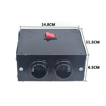 Car 500W High-Power Defroster Heater 12V 2-Hole Windshield compact under-dash unit with dual outlet vents and top power switch