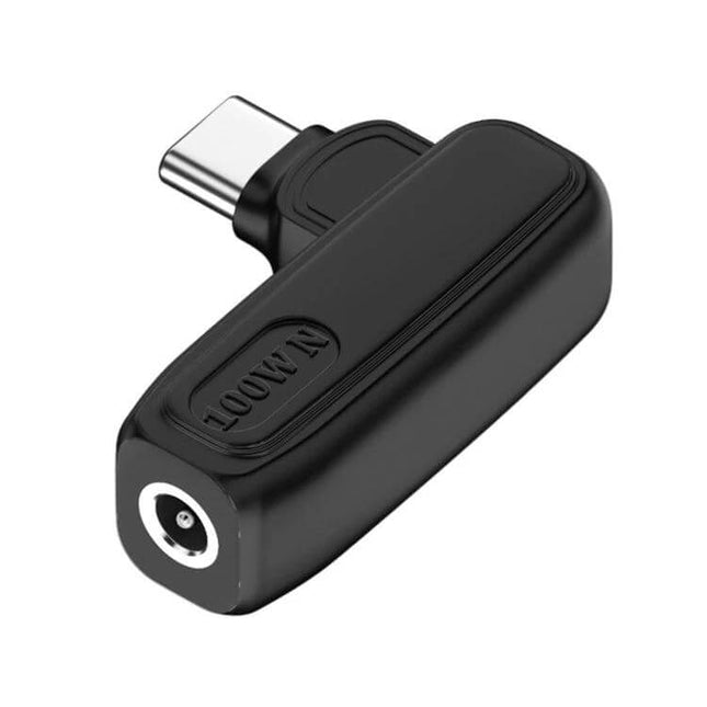 100W USB-C to 3.5mm Female Charging Adapter for Devices compact black adapter for powering laptops and phones from DC outlets on road trips