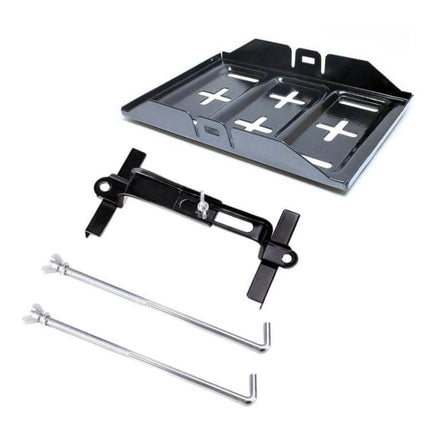 Car Universal Battery Bracket With Adjustable Base Tray black steel tray and adjustable hold-down kit for secure battery mounting