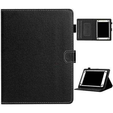 Universal Leather Tablet Case with Card Slots for 7-10 Inch Devices - Black durable leather folio with stand and card slots