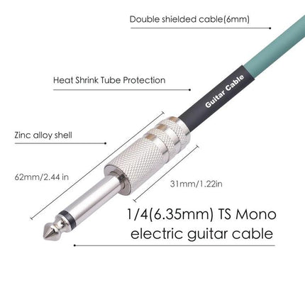 Audio Cable for Guitar Connections in Daily Music Practice - 1/4 (6.35mm) TS mono guitar cable with zinc alloy shell and double shielding