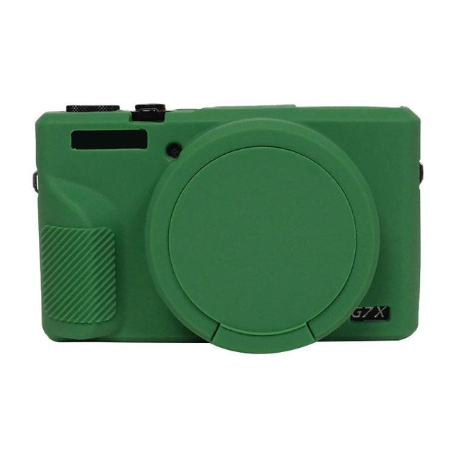 Soft Silicone Protective Case with Lens Cover for Cameras for Canon PowerShot G7 X Mark III in green, shockproof silicone shell with lens cap