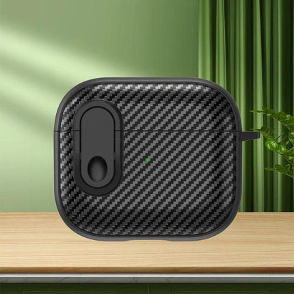 AirPods Case for Everyday Protection and Security in black carbon fiber texture with durable TPU PC build and charging access