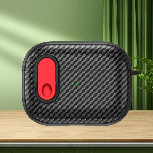 AirPods Case for Everyday Protection and Security - carbon fiber textured TPU+PC protective case with red charging port cover