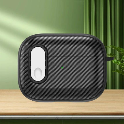 AirPods Case for Everyday Protection and Security in black carbon fiber TPU PC shell with charging access