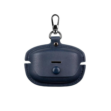 Stylish Leather Case for Protecting Earphones During Daily Commutes navy PU leather protective earphone case with keyring clip