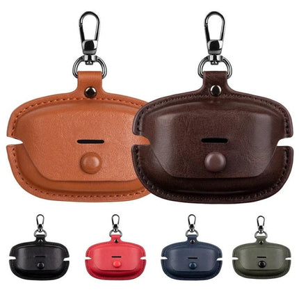 Stylish Leather Case for Protecting Earphones During Daily Commutes shown in multiple PU leather colors with keychain clip for travel protection