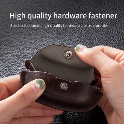Stylish Leather Case for Protecting Earphones During Daily Commutes shown open with high quality hardware fastener and PU leather finish