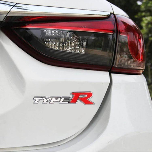 Personalized Aluminum Alloy TYPE-R Car Decorative Stickers, 15x3cm on white car rear near tail light