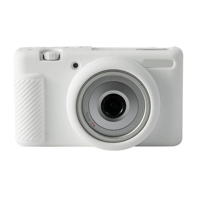 Soft Silicone Protective Case for Sony Compact Cameras on white Sony ZV-1F style camera showing lens and grip