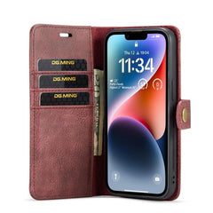 DG.MING Premium Magnetic Leather Wallet Case with Crazy Horse Texture for iPhone 15