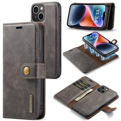 DG.MING Premium Magnetic Leather Wallet Case with Crazy Horse Texture for iPhone 15