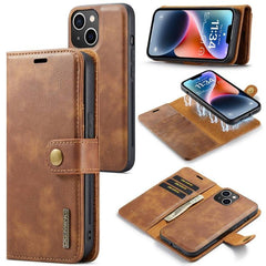 DG.MING Premium Magnetic Leather Wallet Case with Crazy Horse Texture for iPhone 15