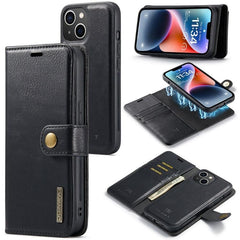 DG.MING Premium Magnetic Leather Wallet Case with Crazy Horse Texture for iPhone 15