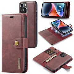 DG.MING Premium Magnetic Leather Wallet Case with Crazy Horse Texture for iPhone 15