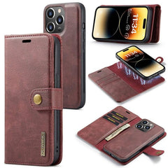 DG.MING Premium Magnetic Leather Wallet Case with Crazy Horse Texture for iPhone 15