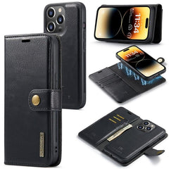 DG.MING Premium Magnetic Leather Wallet Case with Crazy Horse Texture for iPhone 15