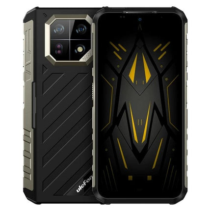Ulefone Rugged Phone for Everyday Outdoor Adventures showing rugged black and yellow design with rear camera module and durable casing