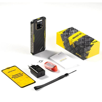 Ulefone Rugged Phone for Everyday Outdoor Adventures with box, charger, USB cable, screen protector and accessories