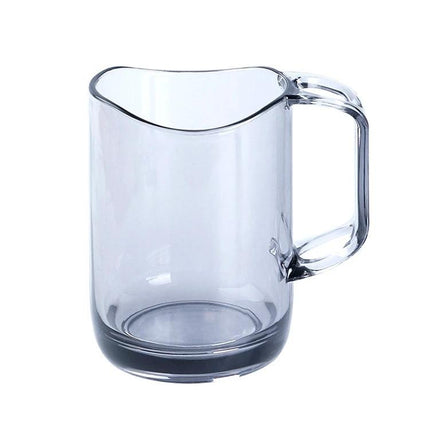 Daily Essentials Cup for Mouthwash and Toothbrush Storage clear plastic cup with curved rim and handle for toothbrush and mouthwash