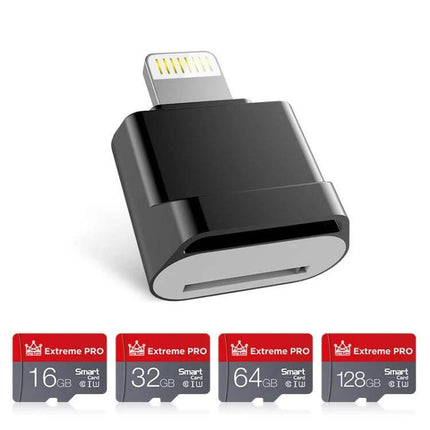 MicroDrive 8-Pin TF Card Adapter for iPhone and iPad - black Lightning TF card reader with CLASS10 microSD support for quick photo and file transfer