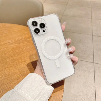 Slim Clear Magnetic Case for iPhone Everyday Protection — slim transparent TPU case with magnetic ring showing iPhone camera cutout and clear finish