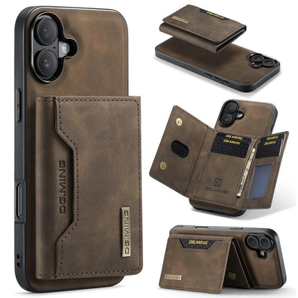 DG.MING Leather Phone Wallet For Daily Carry brown leather phone wallet with card slots, magnetic folio, PC TPU protection, slim daily-carry case