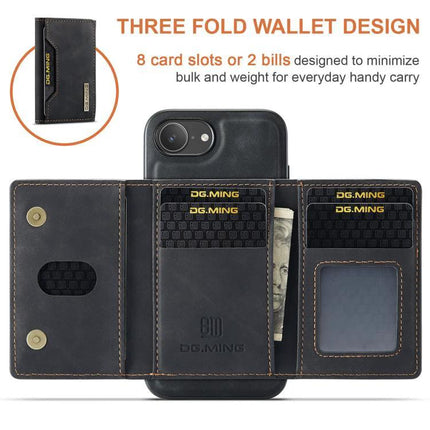 DG.MING Leather Wallet Case For Everyday Phone Carry, Compact - black three-fold leather wallet phone case with card slots, ID window and magnetic closure