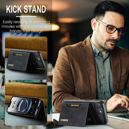 DG.MING Leather Wallet Case For Everyday Phone Carry, Compact shown as black leather kickstand wallet case with card slots and magnetic closure