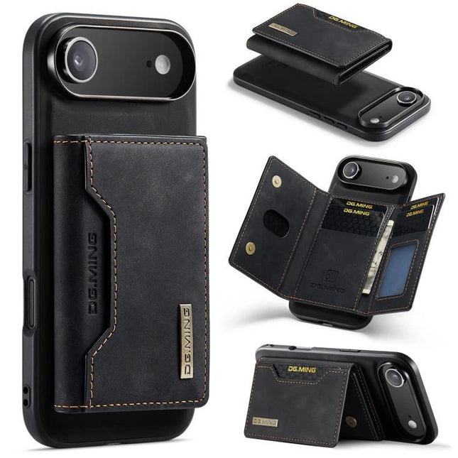 DG.MING Leather Phone Wallet For Daily Carry black leather phone wallet with card slots, magnetic folding design and slim protective case