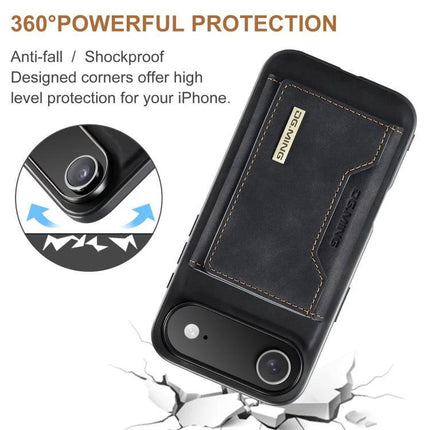 DG.MING Leather Phone Wallet For Daily Carry black leather phone wallet with card pocket, shockproof corners and slim protective design