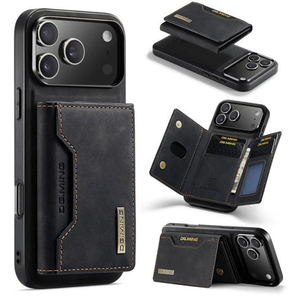 DG.MING Leather Wallet Case For Everyday Phone Carry, Compact - black leather phone wallet with card slots, magnetic closure and multi-layer protection
