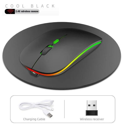 HXSJ Quiet Wireless Mouse for Everyday Office Tasks with Adjustable Settings - black 2.4G silent wireless mouse with RGB accents, charging cable and USB receiver