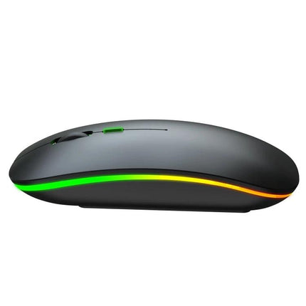 HXSJ Quiet Wireless Mouse for Everyday Office Tasks with Adjustable Settings - sleek black silent 2.4G mouse with RGB side lighting