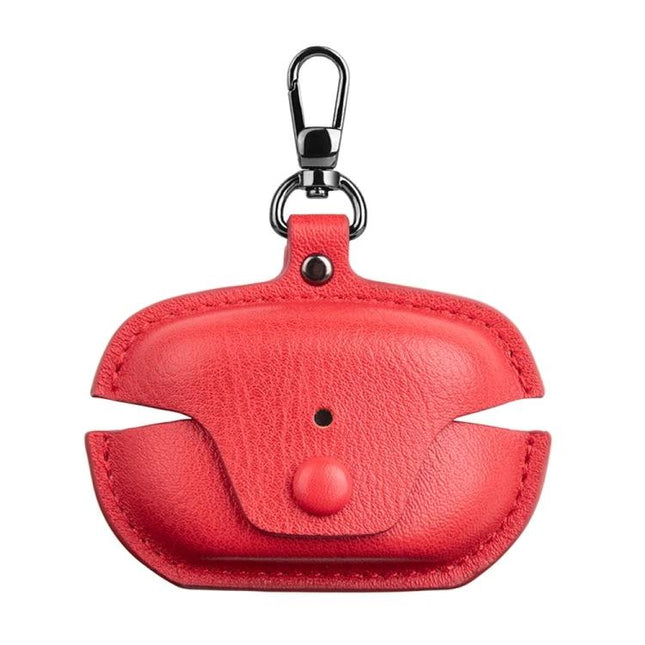 Stylish Leather Case Protects Earphones During Daily Outings - red PU leather earphone protective case with clip