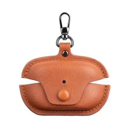 Stylish Leather Case Protects Earphones During Daily Outings brown PU leather keychain earbud protective case compact