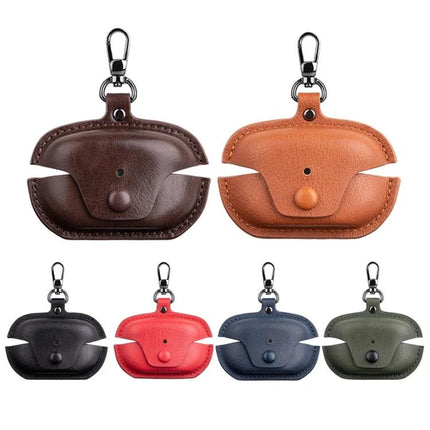 Stylish Leather Case Protects Earphones During Daily Outings - PU leather compact earphone pouch with keyring in multiple colors