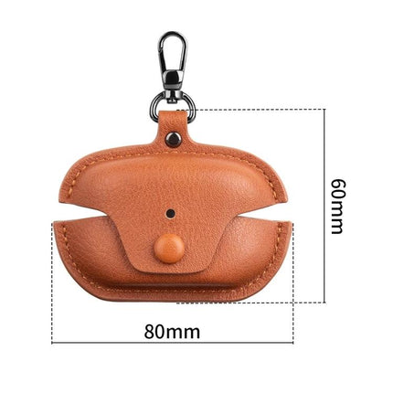Stylish Leather Case Protects Earphones During Daily Outings - Brown PU Leather Compact Earbud Case With Keyring (80mm x 60mm)