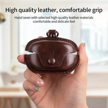 Stylish Leather Case Protects Earphones During Daily Outings - Brown PU leather compact earphone protective case with snap closure